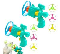 Flying Disc Launcher Toy | 2 Set Light Up Fly Saucer Garden Toys | Funny Skys Spinner Flying Discs Launcher Cat Toy with 8 Discs | Glow in the Dark Fly Saucers Guns Outdoor Toys for Kids