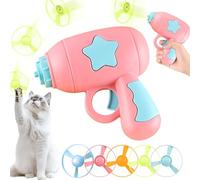 Flying Disc Launcher Toy, Interactive Cat Toy, Disc Launcher Toys with 5 Colorful Flying Propellers, Flyings Saucer Toys for Kitten Puppy Chasing Training Hunting Indoor Outdoor (Pink)