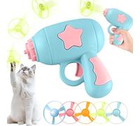 Flying Disc Launcher Toy, Interactive Cat Toy, Disc Launcher Toys with 5 Colorful Flying Propellers, Flyings Saucer Toys for Kitten Puppy Chasing Training Hunting Indoor Outdoor (Light Blue)
