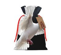 (Flying Dove) Large Reusable Burlap Pouches Rustic Wedding Favor Xmas Bags Drawstring Gift Sacks Bulk Party. M Size