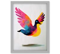 Flying Dove Minimalist Painting With Vibrant Colours Pink Yellow Blue Artwork Framed Wall Art Print A4 Artery8 Light Grey One Size