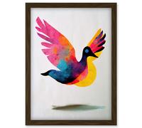 Flying Dove Minimalist Painting With Vibrant Colours Pink Yellow Blue Artwork Framed Wall Art Print A4 Artery8 Brown One Size