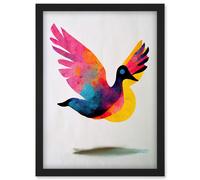 Flying Dove Minimalist Painting With Vibrant Colours Pink Yellow Blue Artwork Framed Wall Art Print A4 Artery8 Black One Size