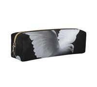 Flying Dove Printed Leather Pencil Case Cute Stationery Organizer Simple Makeup Bag Pen Pouch, Gold Zipper