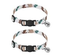 Flying Doves White Brown Dog Collar with Bell 2 Pack Cat Collar Adjustable Length 10.6" to 17.1"