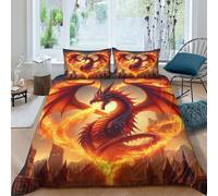 Flying Dragon 3D Flame Dragon Duvet Cover Bedding Quilt Cover Microfiber Comforter Cover Set with Zipper Closure for Kids Youth 3 Piece Set Winter Soft And Comfortable Room DecorDouble（200x200cm）
