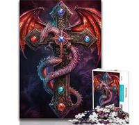 Flying Dragon And Sword Adult Jigsaws 1000 Pieces Difficult,Learning Educational Toys Family Games with Matching Poster And Trivia Sheet (38x26cm)