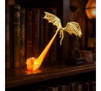Flying Dragon Bookshelf Decor, 3D Printed Fantasy Shelf Light | Dragon Bookend Style Decor, Flame Detail, Gift for Readers and Fantasy Fans