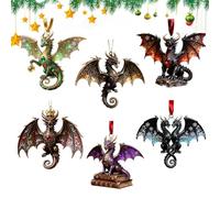 Flying Dragon Christmas Ornament 2D Acrylic Seasonal Display Pendant | 6-Piece Hangable Christmas Tree Dragon Statue for Home Office Apartment Hotel School Garden Patio