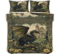 Flying Dragon Double Size Duvet Cover Sets Castle Bedding Set, Soft and Comfortable Microfiber Quilt Cover and 2 Pillowcases 50×75, for Room Decor RP1907