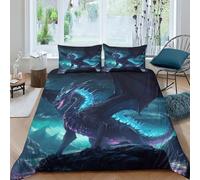 Flying Dragon Duvet Cover 3D Cool Animals Quilt Cover Bedding Comforter Cover with Zipper Closure Soft Fiber Apply to Kids Youth Room Decor 3 Piece Set Soft And Comfortable Double(200x200cm)