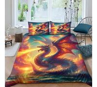 Flying Dragon Duvet Cover Set 3D Print Flame Dragon Comforter Cover Bedding Quilt Cover Set Soft Microfiber Apply to Kids Teens 3-Piece With Zipper Closure Winter Soft Room Decor Double（200x200cm）