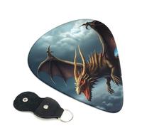 Flying Dragon Guitar Picks 6 Pack with Leather Guitar Pick Holder Keychain, Plectrum Key Fob Cases Bag, Abstract Art Plectrum for Acoustic Electric Guitar, Ukulele 0.96mm