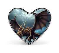 Flying Dragon Heart Shape Lapel Pin Personalized Pinback Button Badges Retro Punk Button Pin Kawaii Heart Badges for Men Women Clothes Bags Hats & Gift