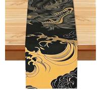 Flying Dragon Painting Linen Table Runner Wrinkle Free Farmhouse Dining Tables Runners, Burlap Kitchen Tablecloths 13" X 72" Decorative Table Cover for Party Coffee Holiday Decor