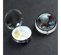 Flying Dragon Pill Box with Mirror 3 Compartment Decorative Pill Case for Purse or Pocket Small Round Pill Organizer Weekly Metal Medicine Tablet Vitamin Holder Travel Gift