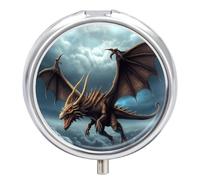Flying Dragon Pill Cases Round Pillbox with 3 Compartments Portable Travel Pill Organizer Box Mini Metal Pill Holder and Vitamin Containers for Fish Oil & Supplements