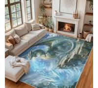 Flying Dragon Rugs Living Room, Ice Dragon Area Rugs for Bedroom Home Decor, Washable Non Slip Short Pile Carpet 40x60 with Gripper P-&7