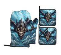Flying Dragon This Unique Printed Oven mitt and potholder Set is an Eye-catching Combination, Featuring Water-Resistant Polyester and Heat-Insulating Fabric.