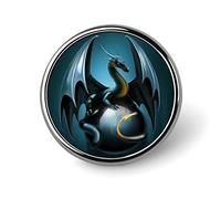 Flying Dragon with Big Wings Turquoise Green Blue Round Brooch Pin, Unisex Smooth Surface Lapel Tie Pin, Lightweight Badge Jewelry Crafts Decor for Costume Accessory Men Women