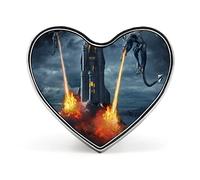 Flying Dragon with Fire Flames Dark Castles Heart Brooch Pin, Unisex Smooth Surface Lapel Tie Pin, Lightweight Badge Jewelry Crafts Decor for Costume Accessory Men Women