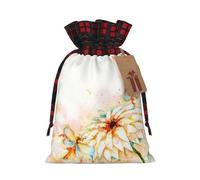 Flying Dragonflies Lily Flower Print Christmas Drawstring Gift Bags Large Xmas Present Storage Bag