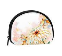 Flying Dragonflies Lily Flower Print Portable Mini Storage Bag Shell Shaped Wallet Small Coin Wallet Shell Storage Bag