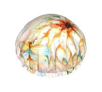 Flying Dragonflies Lily Flower Printed Bathing Hats, Dual Layer Reusable Headgear, Large Hair Cover For Daily Skin Care