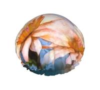 Flying Dragonflies Lily Flower Shower Cap for Women Double Layers Thick Hair Caps Reusable Waterproof Bath Caps with Elastic Band Hair Hat Washable Shower Hat for Men Women Spa Salon