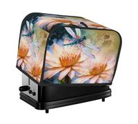 Flying Dragonflies Lily Flower Toaster Cover 2 Slice, Waterproof Bread Machine Covers with Pockets Universal Size Kitchen Small Appliance Cover with Handle, Dust and Fingerprint Protection