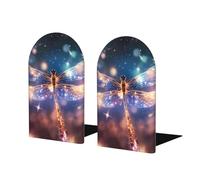 Flying Dragonfly Book Ends 1 Pair Galaxy Wooden Bookends for Shelves Heavy Duty Bookshelf Holder with Anti Slip Base, Book Stopper for Home Office Library