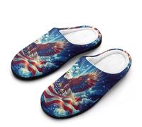 Flying Ea-gles U.S Flag Cotton Slipper Anti-Skid Comfortable Cozy Plush Slippers Indoor House Closed Toe Shoes 9-10（40-41）