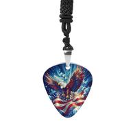 Flying Ea-gles U.S Flag Guitar Picks Necklace Bass Pick Pendant Vintage R&B Steel Music Jewelry for Music Lovers