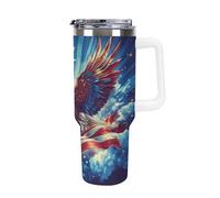 Flying Ea-gles U.S Flag Large Capacity Car Cup 40 Oz Stainless Steel Insulated Travel Cup with Handle Straw
