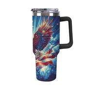 Flying Ea-gles U.S Flag Large Capacity Car Cup 40 Oz Stainless Steel Insulated Travel Cup with Handle Straw
