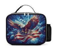 Flying Ea-gles U.S Flag Leather Lunch Bag Insulated Lunchbox Meal Tote Handbags with Detachable Buckled Handle