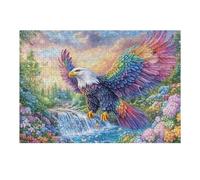 Flying Eagle over Waterfall with Butterflies 300 Pieces Set Classic Jigsaw Puzzle Couple Puzzle Partners Mind Relaxation Wall Decor Easter New Year Creativity & Gift Giving 300 PCS