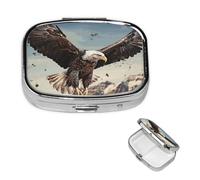 Flying Eagle Pill Box with Mirror, 2 Compartment Small Pill Case for Purse Or Pocket Mini Metal Pill Holder Travel Weekly Medicine Tablet Vitamin Holder Organizer Travel Gifts