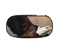 Flying Eagle Print Pencil Case Spacious Pen Pouch Zipper High Capacity Makeup Tools Office Supplies, Black, One Size, Cute