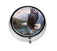 Flying Eagle Printed Round Pill Organizer with 3 Compartments, Portable Mini Pill Box Pill Case for Medicine, Vitamin, Fish Oil, Supplements