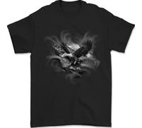 Flying Eagle & USA Flag Mens T-Shirt 100% Cotton Black M
