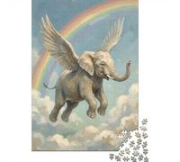 Flying Elephant with Wings And Rainbow 1000-Piece Adult Jigsaw Puzzle, 52x38cm/1000pcs; Low-dust White Pieces for Sorting; Family Table Time Without A Screen