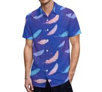 Flying Feathers Men's Button Down Shirt Casual Short Sleeve Shirts Beach Summer Shirt with Pocket