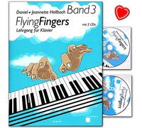 Flying Fingers Volume 3 - Piano School (Middle Level) by Daniel Hellbach with 2 CDs and Colourful Heart Shaped Music Clip