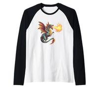 Flying Fire Dragon with Big Flames Costume Raglan Baseball Tee