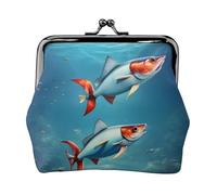 Flying Fish in The Ocean Print Coin Purse,Lock Wallet Buckle Kiss Lock,Purse Leather Coin Purse Change Holder Wallet