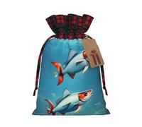 flying fish in the ocean print Color-blocked linen drawstring gift bag, gift bag, candy bag, storage bag