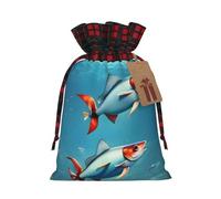 Flying Fish In The Ocean Print Festive Christmas Drawstring Gift Bags For Xmas Decorative Present Wrapping Needs