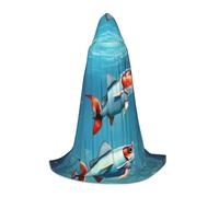 flying fish in the ocean Print Hooded Cape Adult Hooded Cosplay Cape Soft Oversized Hood Bow Accent Machine Washable S