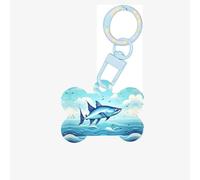 Flying Fish in The Oceans Printing Acrylic Dog Bone Ornament,Dog Tags Personalized Pet Ornament, Key Chain Bone Shaped Id Tags